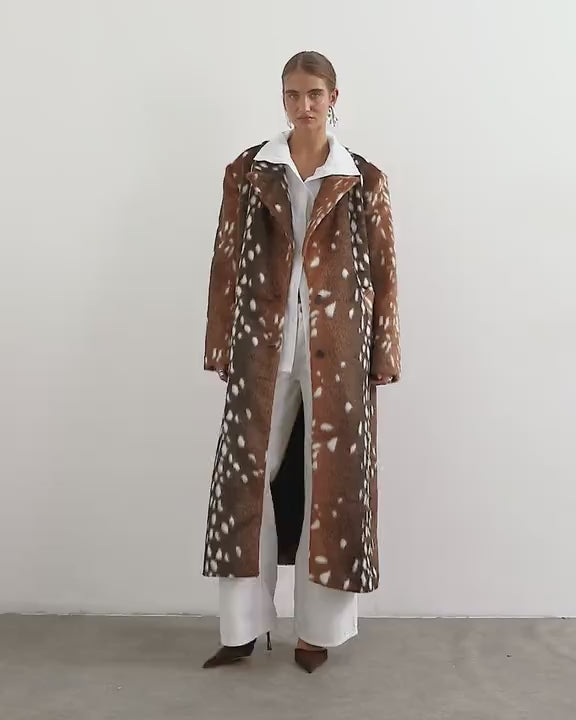 Topshop formal longline single breasted coat in deer print