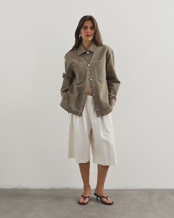Topshop denim shacket in beige