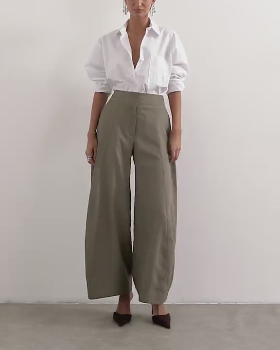 Topshop wide leg flowing trouser in taupe marl