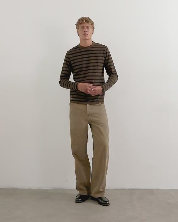 Topman classic fit long sleeve t-shirt with stripe in brown