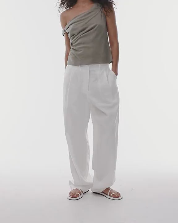 Topshop linen barrel leg trouser in white