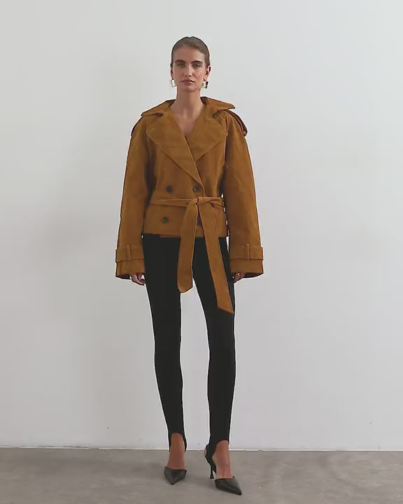 Topshop faux suede belted trench in tan