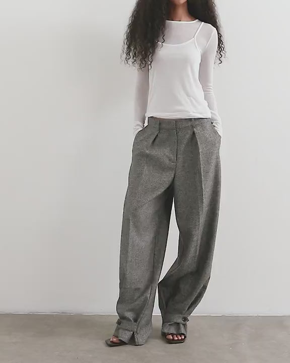 Topshop tailored cuff hem pleat trouser in grey marl