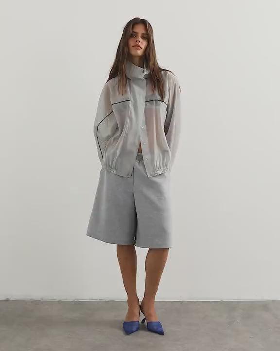 Topshop organza funnel neck bomber with contrast binding in grey