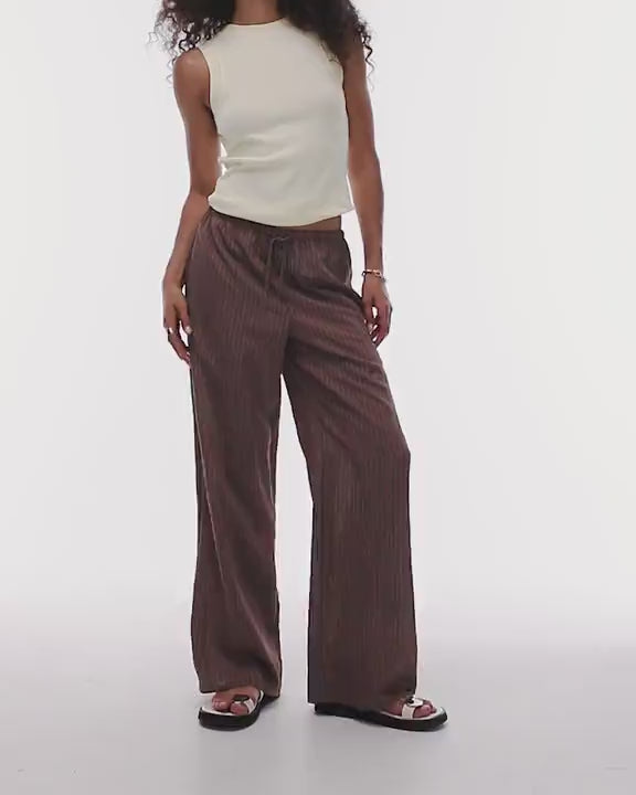 Topshop co ord brown stripe wide leg drawcord trouser in chocolate