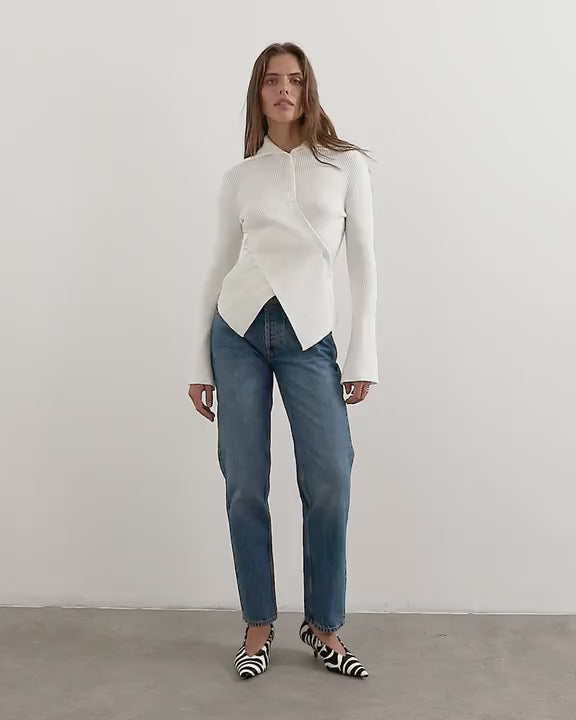 Topshop knitted asymmetric shawl collar jumper in ivory