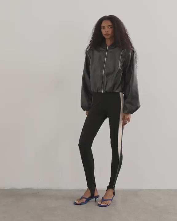 Topshop faux leather oversized zip up bomber jacket in washed black
