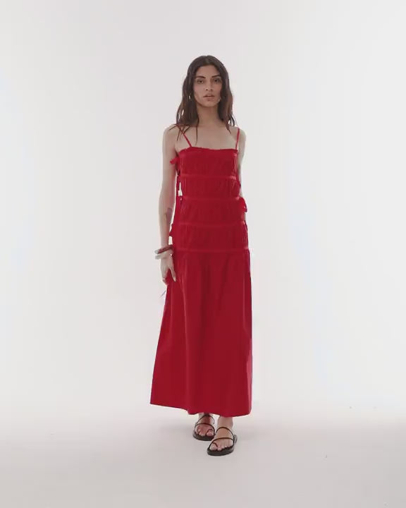 Topshop ruched panel midi dress with tie sides in red
