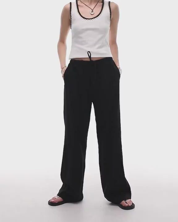 Topshop linen straight leg trouser in black