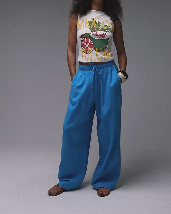 Topshop linen balloon trouser in turquoise