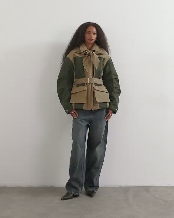Topshop patch hybrid utility jacket in khaki
