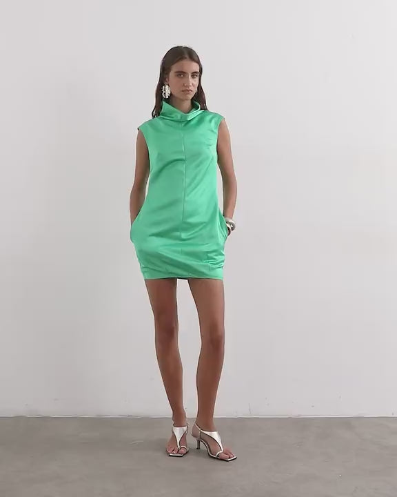 Topshop satin funnel neck barrel mini dress in spearmint green