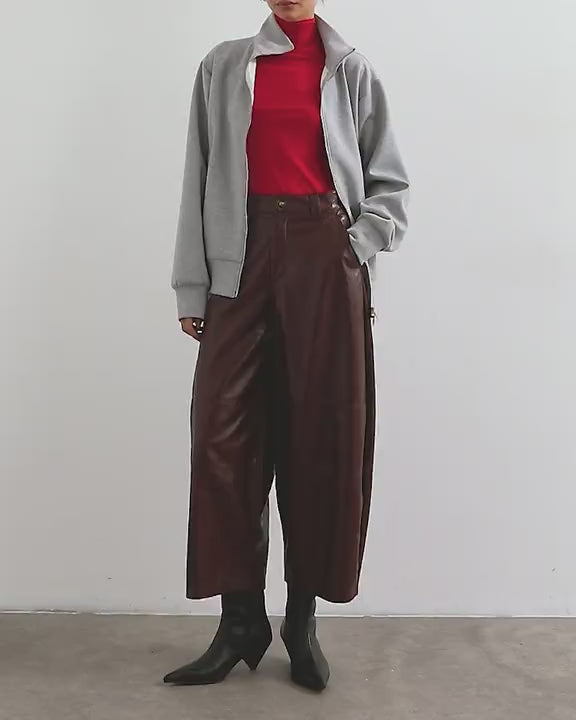 Topshop faux leather barrel trousers in brown