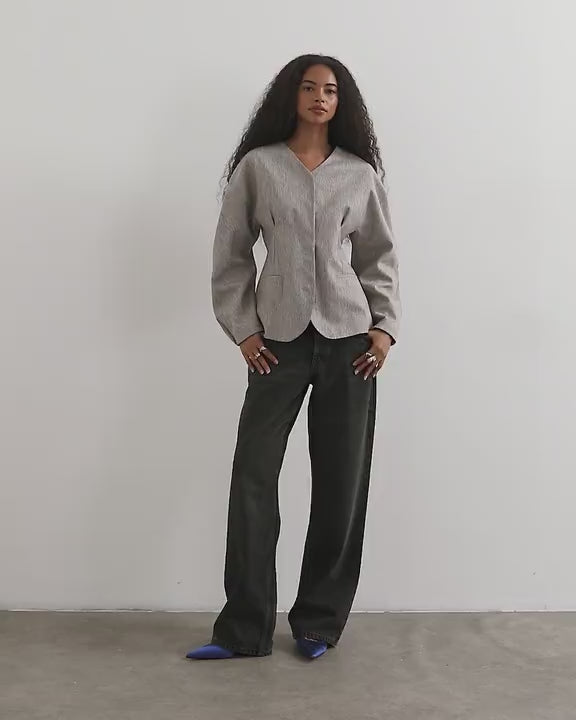 Topshop co ord ovoid sleeve collarless blazer in taupe marl