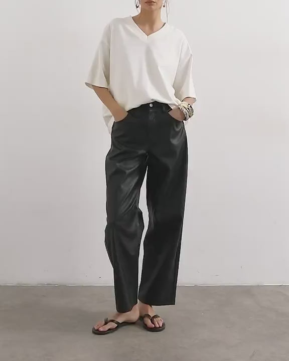Topshop faux leather barrel leg trouser in black