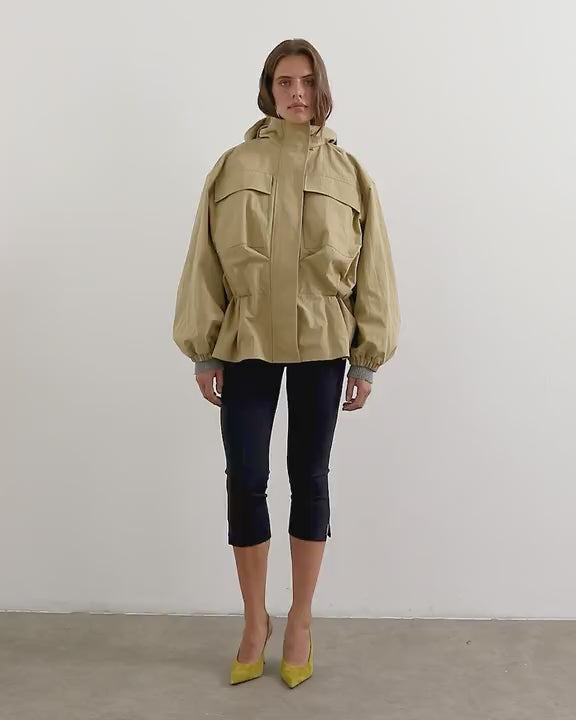 Topshop hooded cinch waist anorak in camel