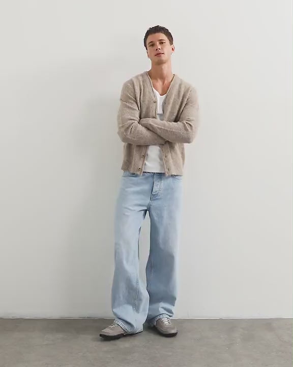 Topman classic fit brushed knitted cardigan in oatmeal