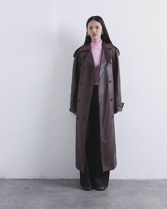 Topshop bubble faux leather trench coat in brown