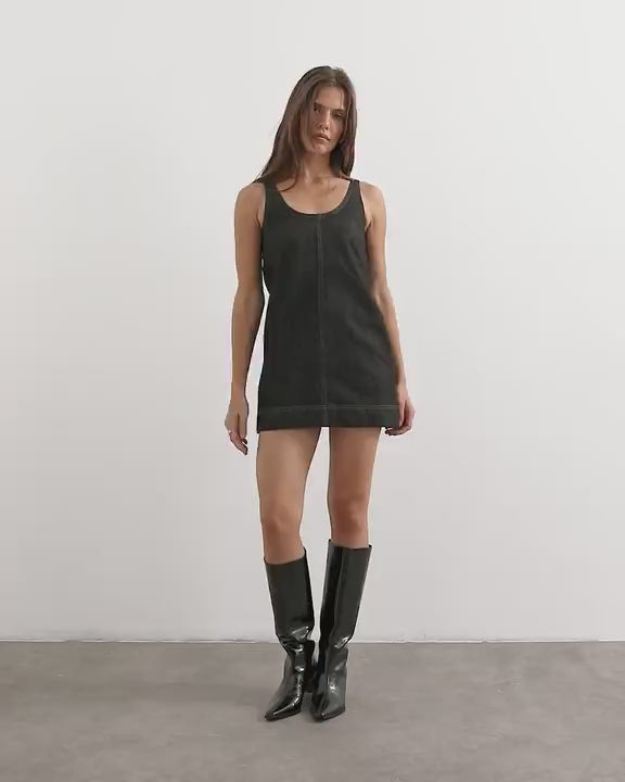 Topshop A-line scoop mini dress in black rinse