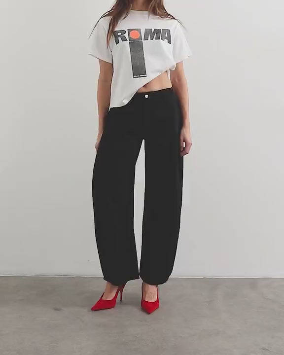 Topshop mid rise Side pleat balloon jean in clean black