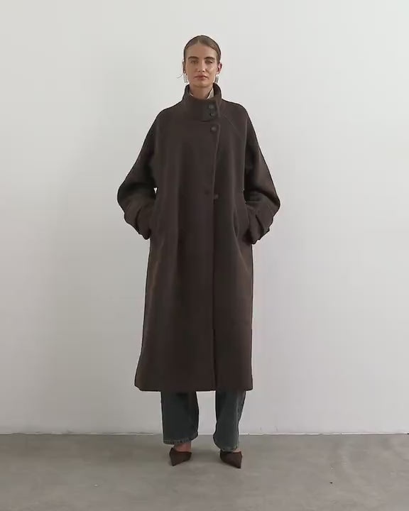 Topshop formal funnel neck longline coat in charcoal