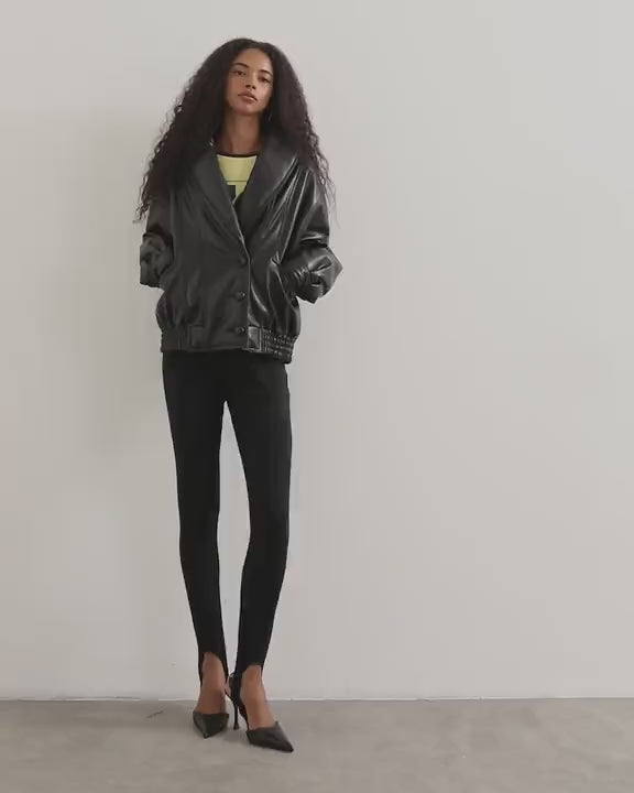 Topshop super oversized faux leather shawl collar bomber jacket in black