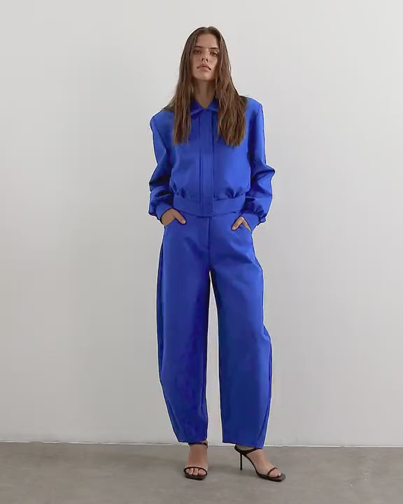Topshop tailored bubble barrel leg trouser in blue