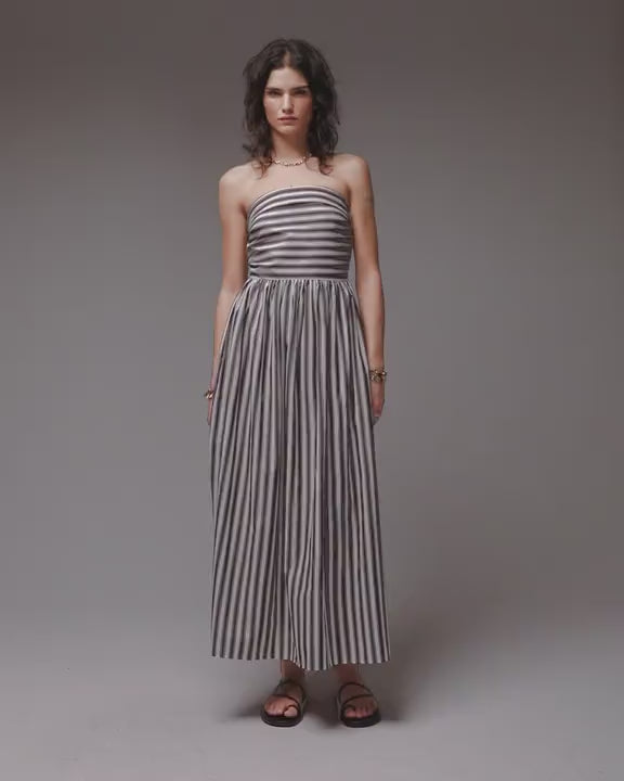Topshop bandeau full hem dress in bleached stripe