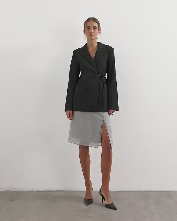 Topshop co ord occasion plisse tie waist blazer in black