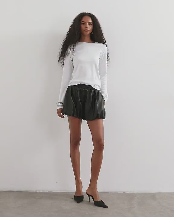 Topshop faux leather bubble short in black