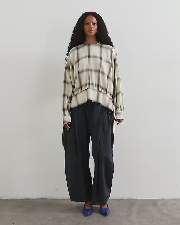Topshop curved hem blouse in neutral check
