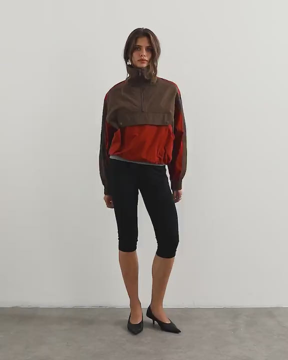 Topshop colour block pocket detail zip up jacket in brown and red