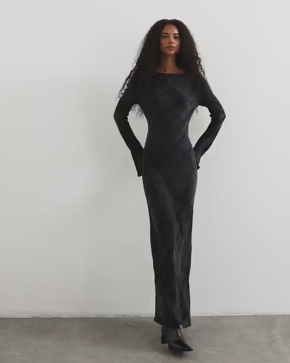 Topshop slash neck maxi dress in black premium cupro jacquard