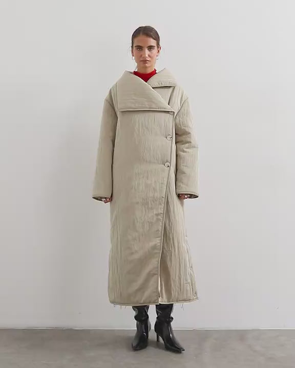 Topshop oversized funnel neck longline puffer in beige