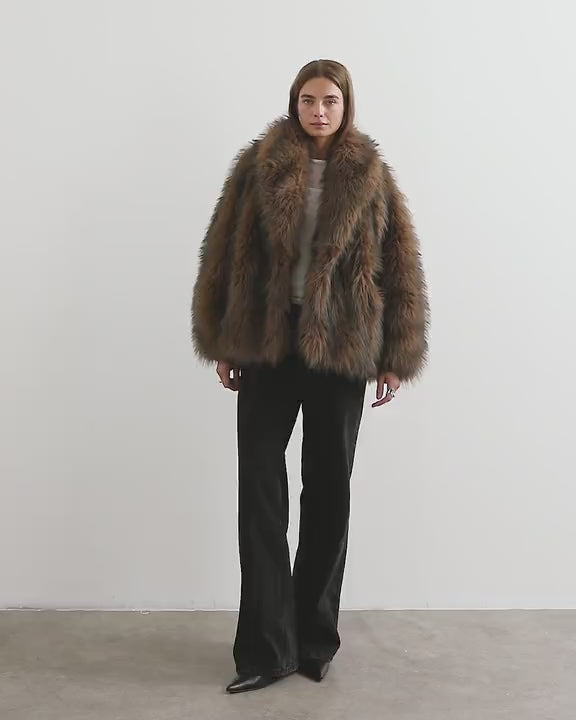 Topshop faux fur mid length shawl jacket in light brown