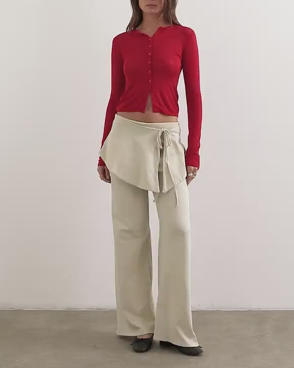 Topshop fold over tie detail wide leg trouser in stone