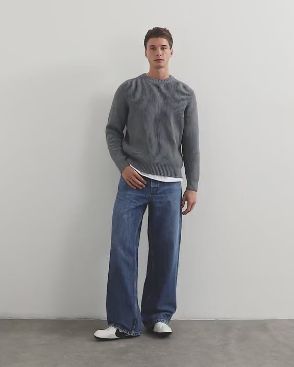 Topman classic fit fisherman knit jumper in grey