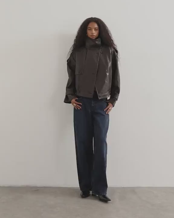 Topshop faux leather short mac in burgundy