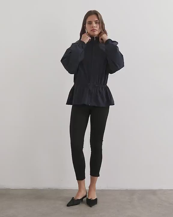 Topshop high neck toggle detail jacket in navy