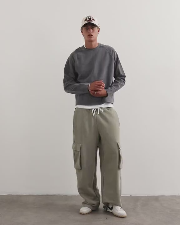 Topman baggy fit heavyweight twill jogger with cargo pockets in khaki