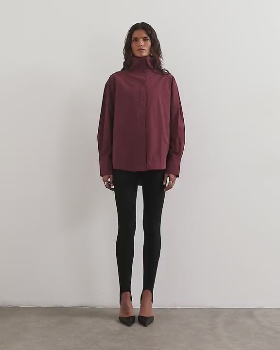 Topshop funnel neck shirt in fig