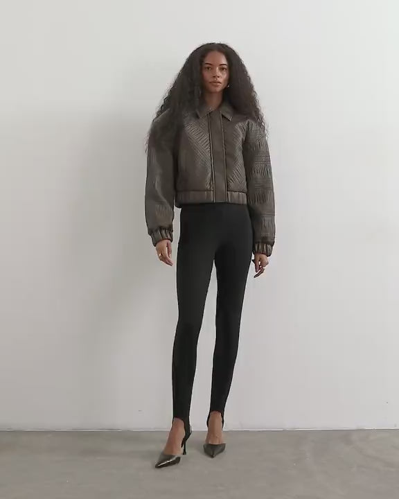 Topshop faux leather textured bomber in chocolate