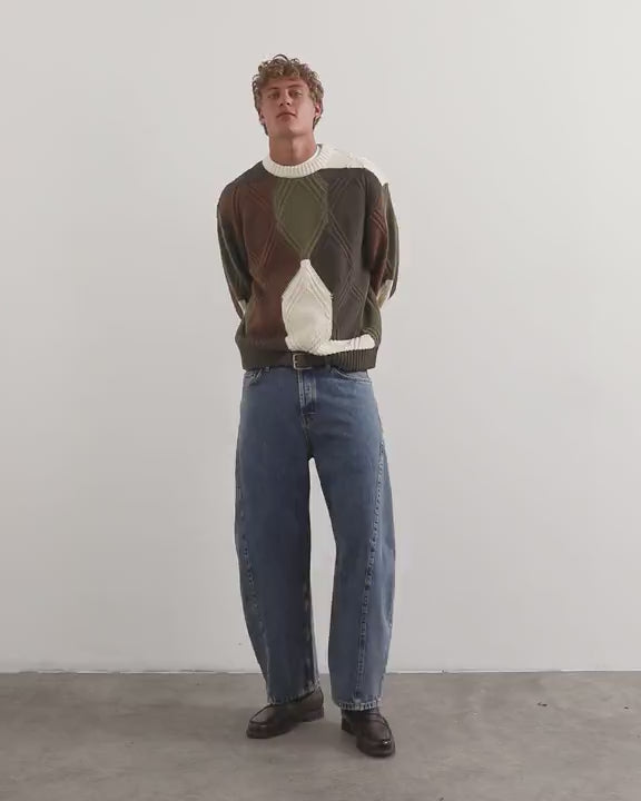 Topman relaxed fit diamond cable knit jumper with camo design in multi