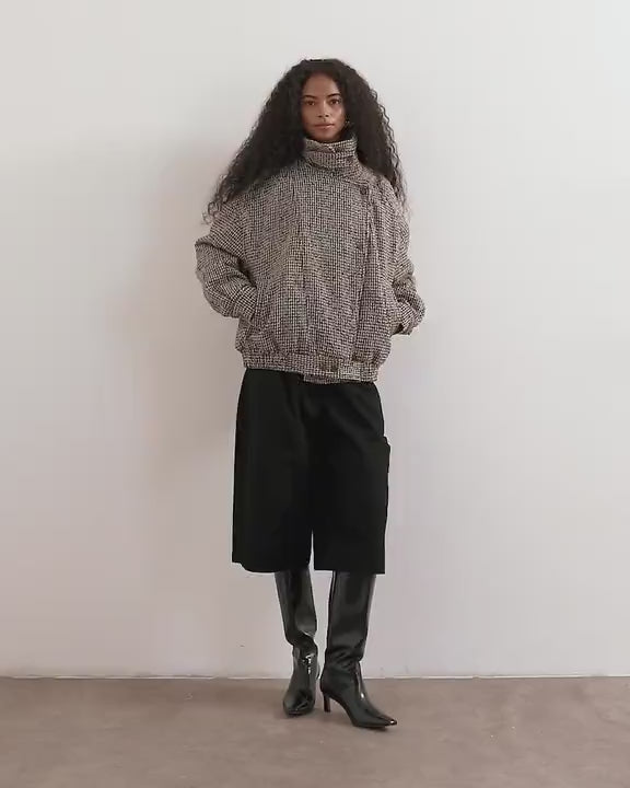 Topshop heritage check bomber jacket in taupe