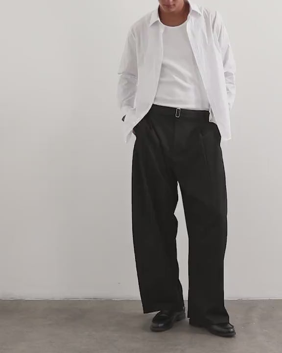 Topman barrel leg belted smart trouser in black