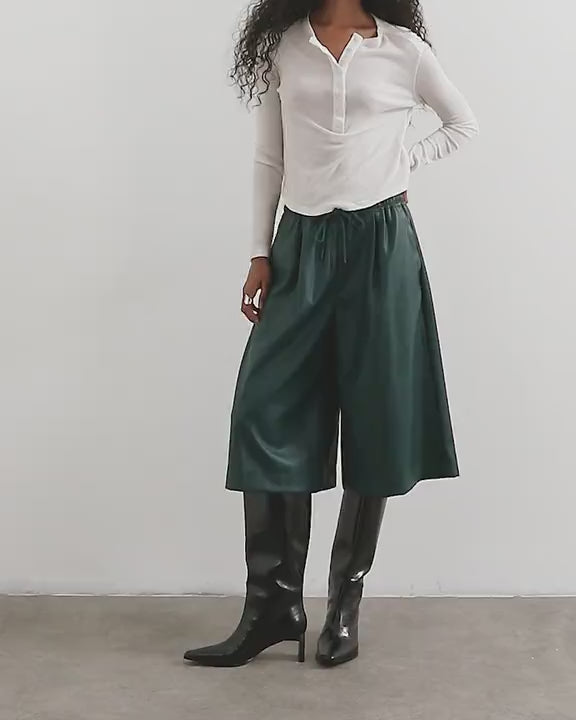Topshop faux leather culotte in green
