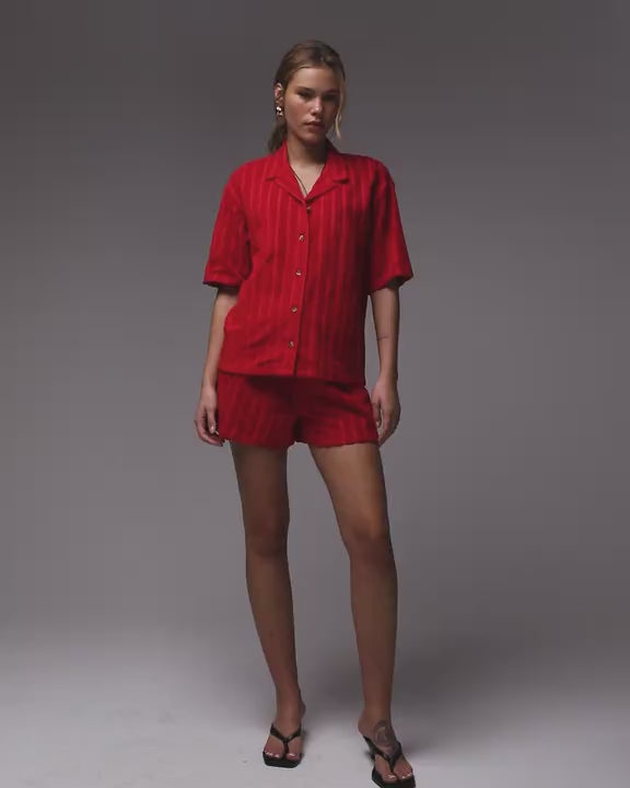 Topshop towelling boxy shirt co-ord in red