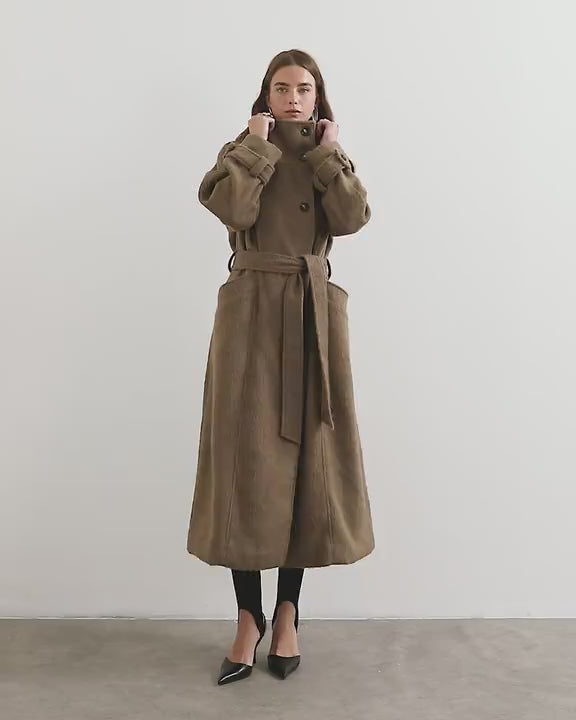 Topshop formal long trench jacket in mocha