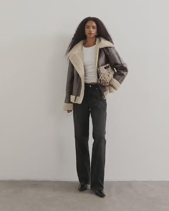 Topshop faux shearling aviator in brown