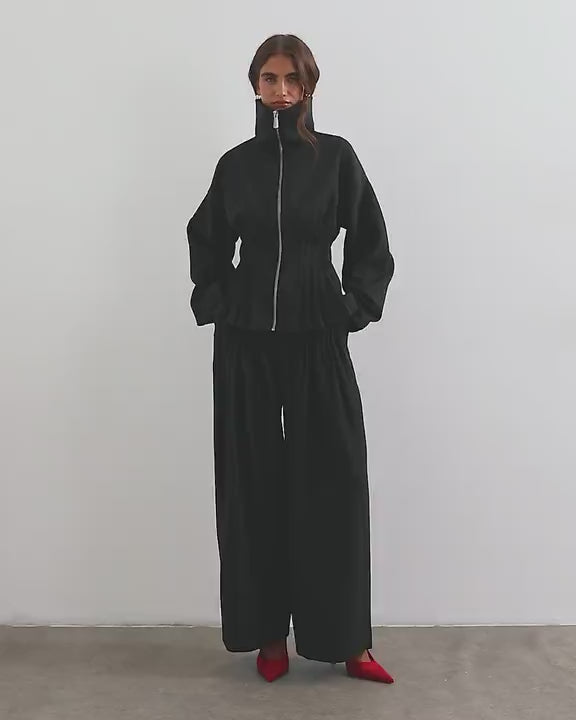 Topshop co ord funnel neck cinched waist track jacket in black